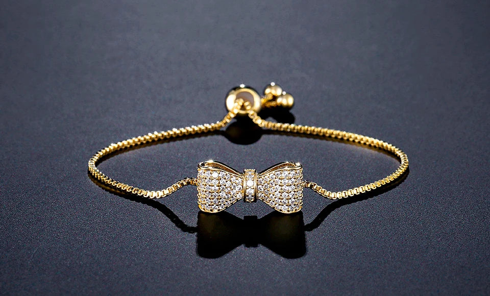 ZAKOL Fashion Bow Zirconia Crystal  Adjustable Bracelet & Bangle for Women Brilliant CZ Party Jewelry