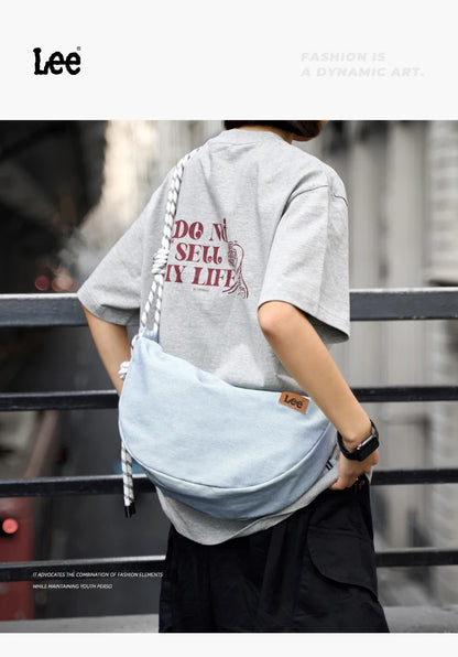 LEE 2025 Teenagers Waterproof Denim Crossbody Shoulder Bag Women Men Stylish Jeans Hobo Dumpling Crescent Bag Student Ipad Pack