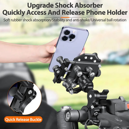 Motorcycle Phone Holder Universal Aluminum Alloy Shock-Absorbing Motos Handlebar Navigation Bracket 360° Rotary Adjustable Stand