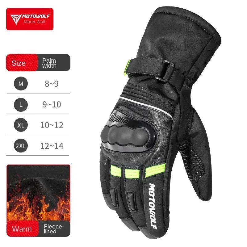 Motowolf Winter Motorcycle Riding Gloves Waterproof Leather Warm Riding Protection Gear for Motorcyclists gp Sports Accessories