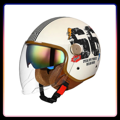 Retro Open Face Motorcycle Helmet Daul Lens DOT ECE Approved Vintage Jet Helmet 3/4 Open Half Helmet for Scooter Curiser Chopper