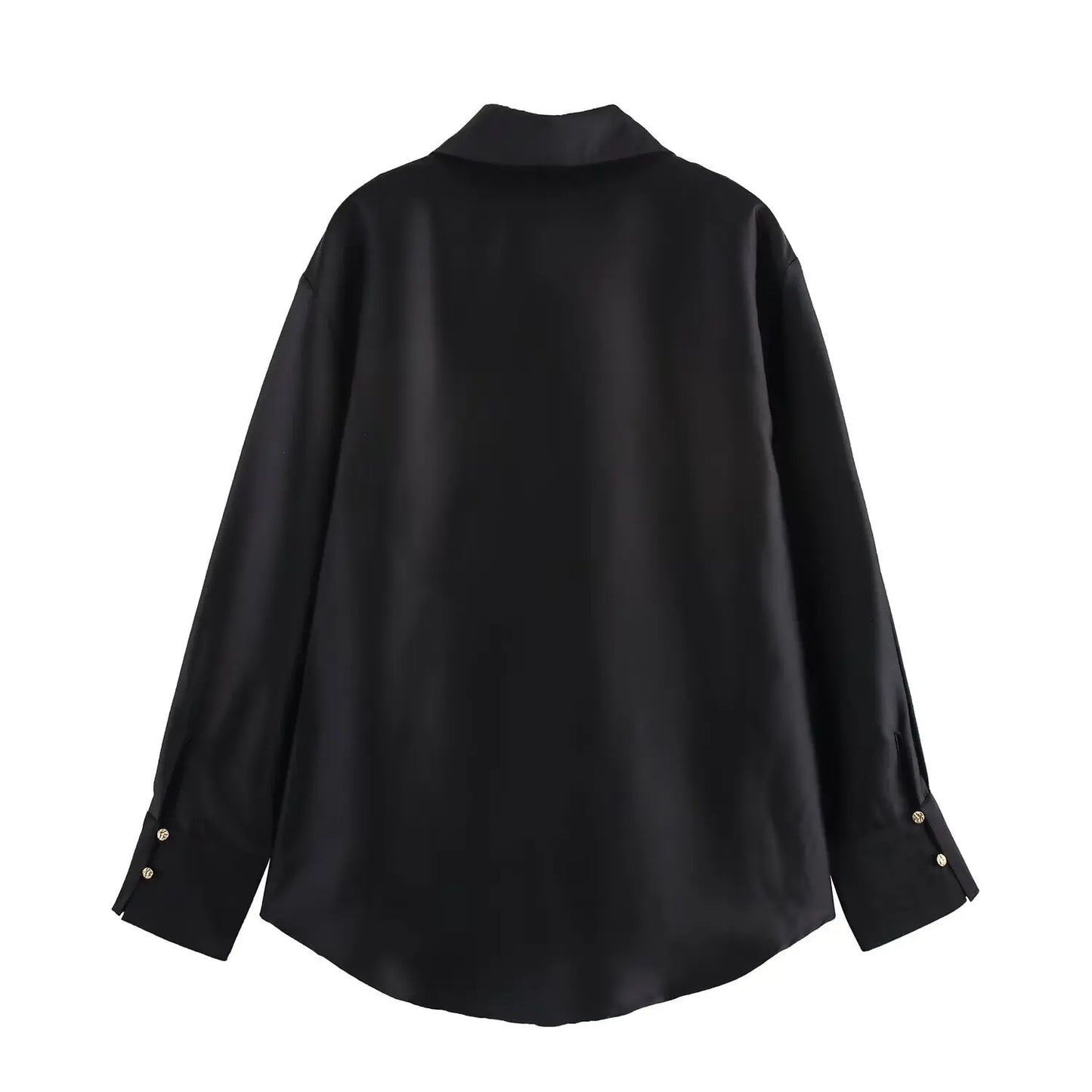 DUOPERI Women Fashion Satin Brown Blouse Lapel Neck Long Sleeves Vintage Female Chic Lady Shirts