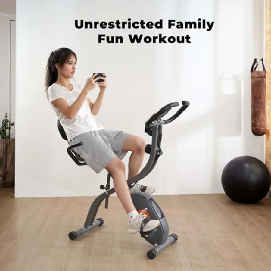 Recumbent Exercise Bike for Home Workout with Folding Design Arm Resistance Bands Pulse Sensor LCD Monitor Ideal for Indoor Car