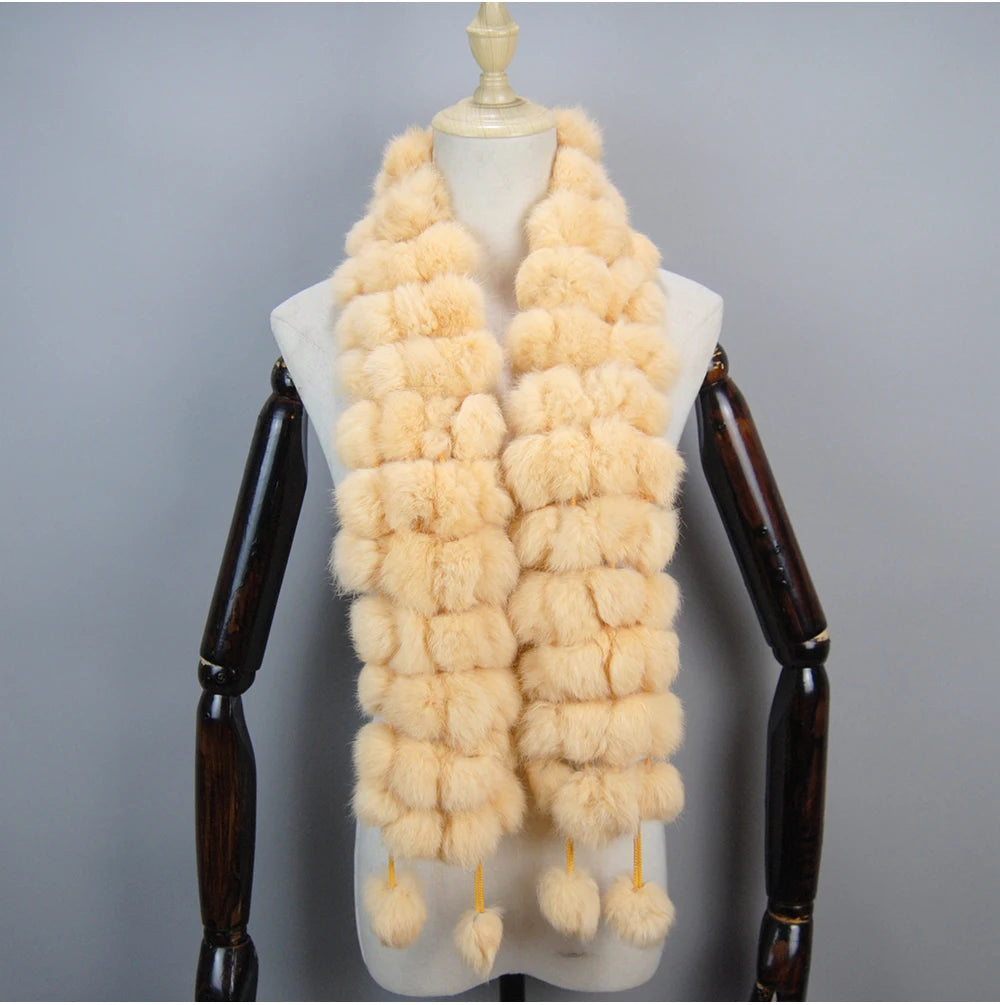 Women Winter Warm Real Rabbit Fur Scarf Hot Sale Natural Rabbit Fur Muffler 2025 Lady 100% Genuine Fur Scarves Wholesale Retail
