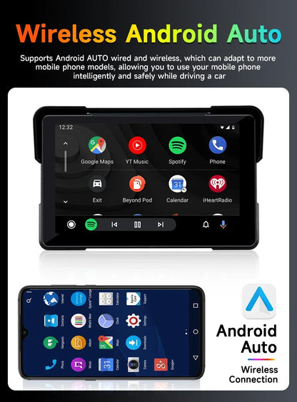 Jansite 7 inch 2K Motorcycle Upgrade Module DVR Navigation GPS Wireless CarPlay Waterproof IPX7 TPMS Portable Smart Display Cam
