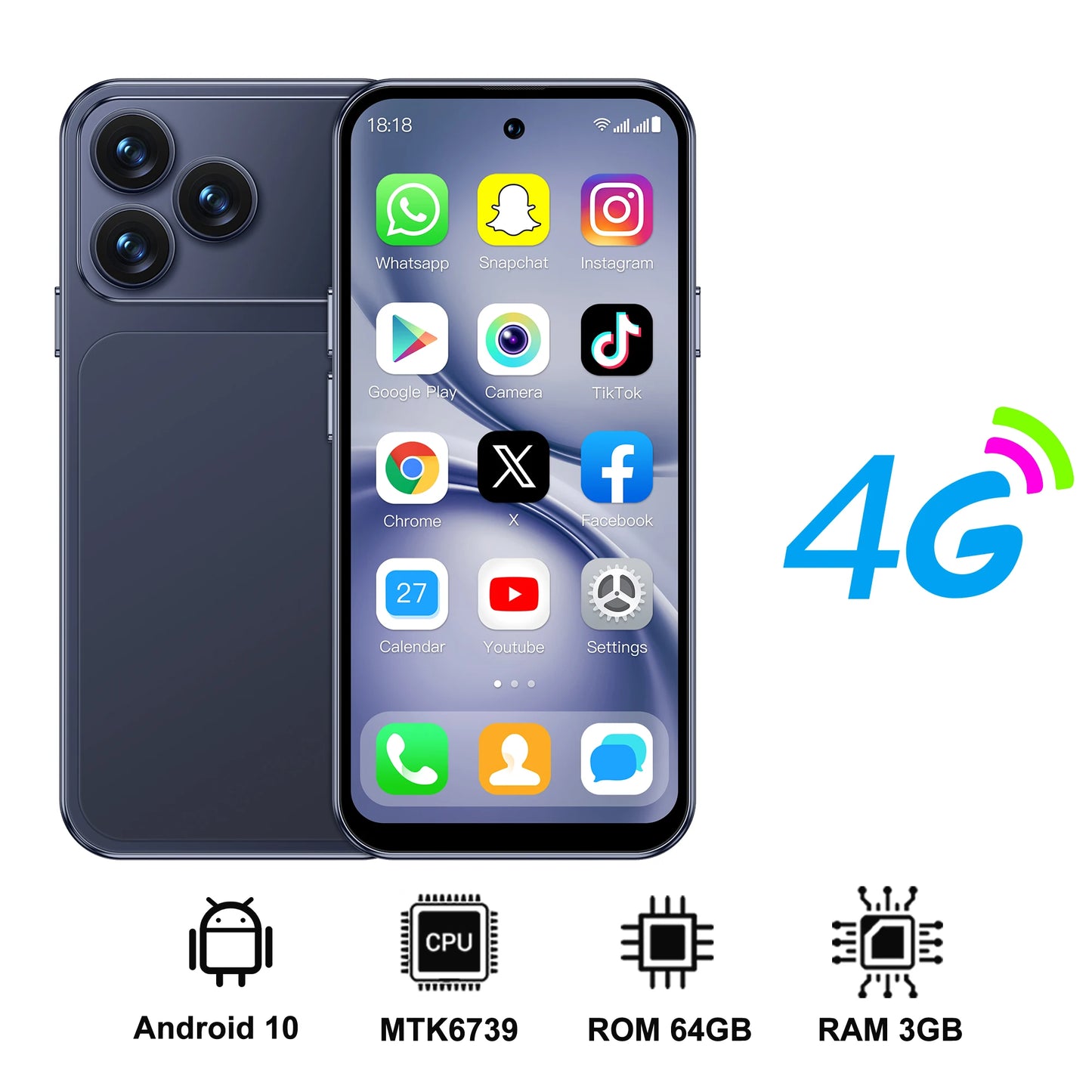 SERVO S45 PRO Android Mini Smartphone 4G LTE 4.5" HD Display 3+64GB Face Unlock Small Portable Cell Phone 2 SIM GPS Play Store