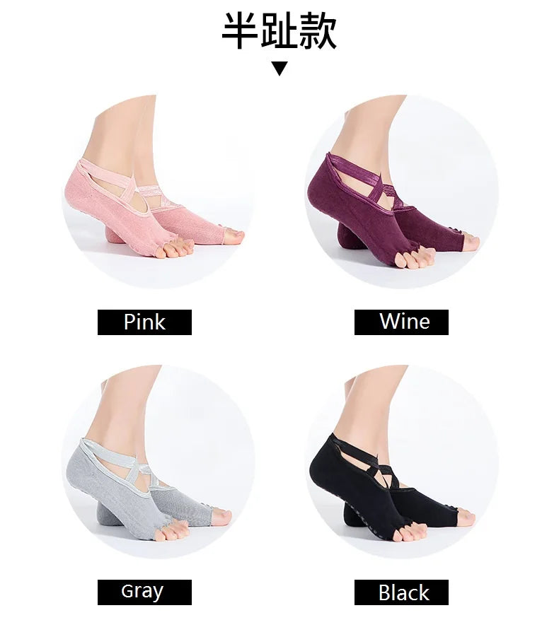 Yoga Dance Indoor Sports Silicone Anti slip Cross Strap Finger Socks