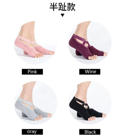 Yoga Dance Indoor Sports Silicone Anti slip Cross Strap Finger Socks