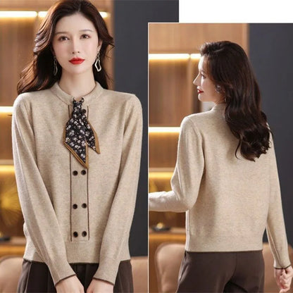 Korean Female Round Neck Pullover Knit 2025 Women Fashion Large Size 4XL Knitted Coat Autumn Ladies Tie Up Sweater Short Jacket