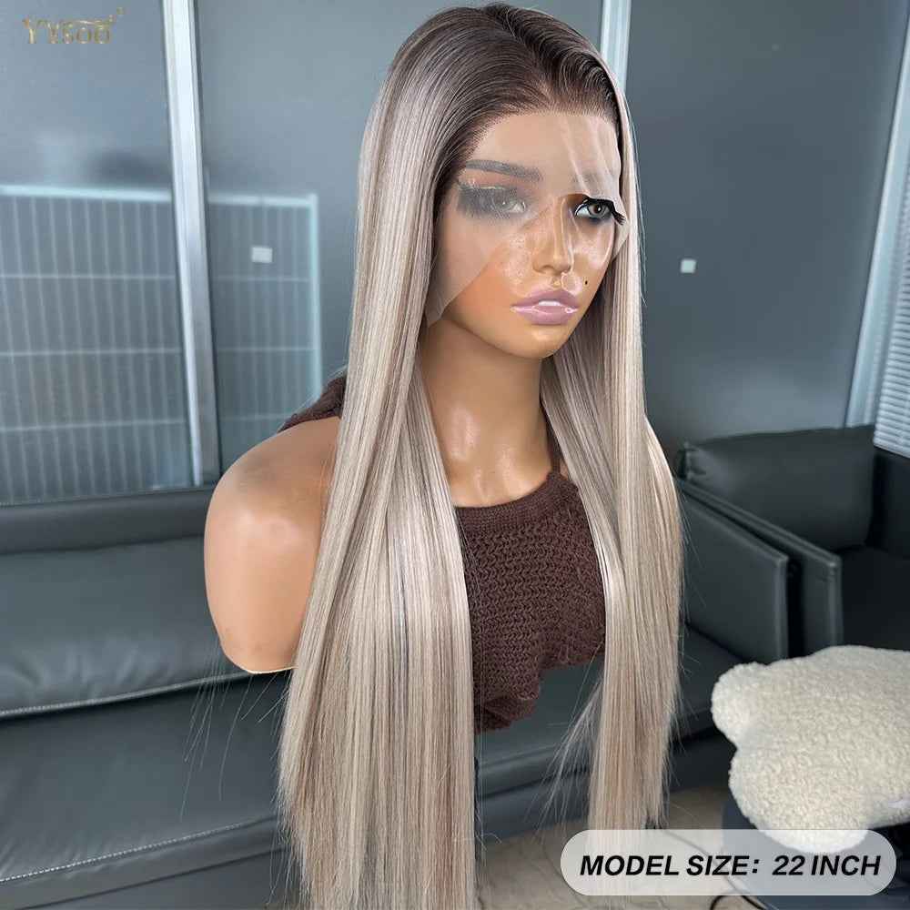 Long Heat Resistant 13x6 Synthetic Lace Front Wig Japan Futura Hair Ombre Highlights Silky Straight Hair Pre Plucked Hairline