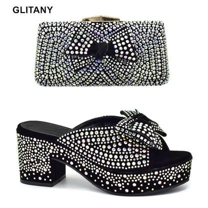 New Arrival Shoes and Bags Set for Women 2025 Women Shoe and Bag Set Decorated with Rhinestone Elegant Woman Heeled Pumps