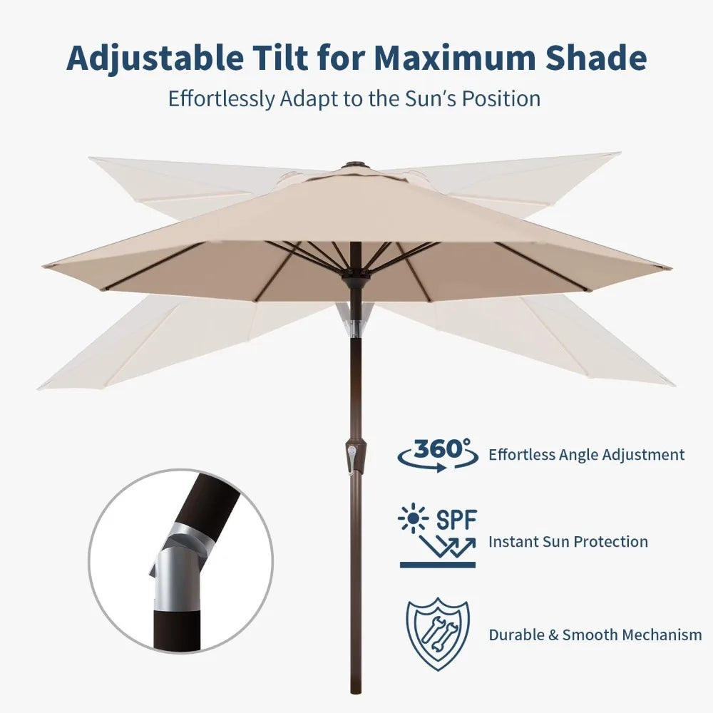 9FT Patio Umbrella with Fiberglass Ribs, Outdoor Market Umbrella with Crank and Tilt, UV Resistant Waterproof Canopy for Patio, Garden, Deck, Pool