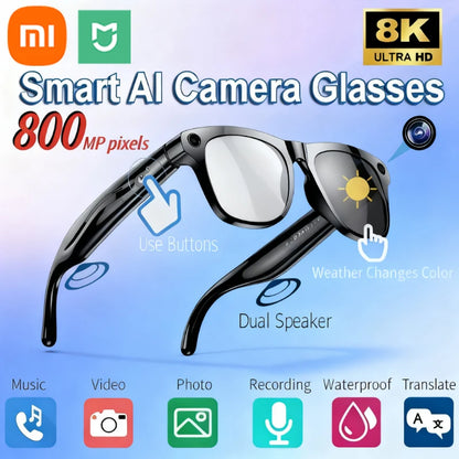 Xiaomi 8K AI Smart Glasses HD Photochromic Multifunction Bluetooth Calling Voice Assistant Music Player Translate Camera Glasses