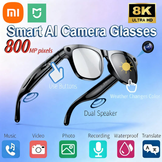 Xiaomi 8K AI Smart Glasses HD Photochromic Multifunction Bluetooth Calling Voice Assistant Music Player Translate Camera Glasses