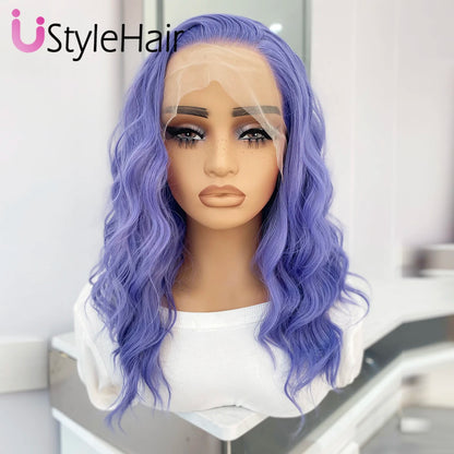 UStyleHair Brown Lace Front Wig Natural Looking 12Inches Short Wave Wig Heat Resistant Synthetic Hair Daily Use Cosplay Wig