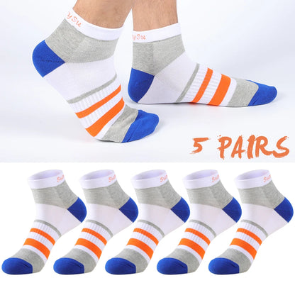 5 Pairs/Lot Running Socks Men Ankle Colorful Stripes Combed Cotton Outdoor Gym Compression Short Male Socks 5 Colors New 2025