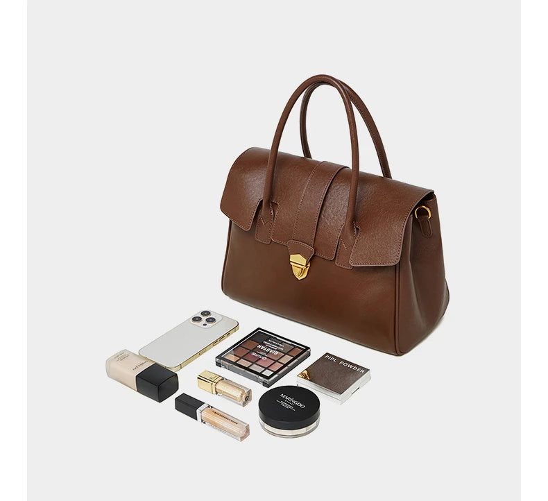 Burminsa Cowhide Genuine Leather Tote Handbags For Women 2025 Luxury Designer Satchel Commuter Ladies Shoulder Crossbody Bags