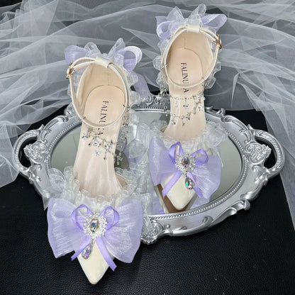 heels for ladies purple Elegant woman heeled shoes designer lolita cosplay party shoes bridal heels pointed tea y2k heels