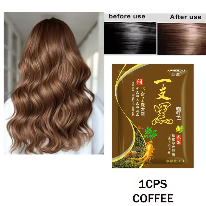 Natural Herbal Hair Dye Shampoo 3 in 1 Hair Color Shampoo Non-irritating Lasting Repair Nourish Gray White Hair Care Women Men