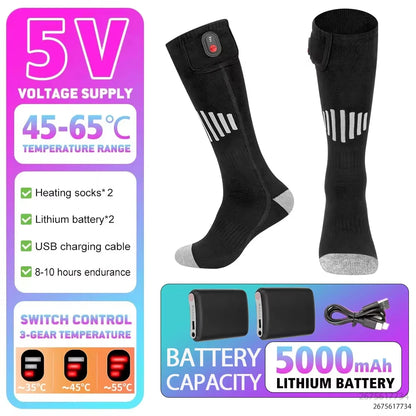 Winter Heated Socks Warm Ski Electric Heating Thick Soft Stockings Unisex For Outdoor Thermal Hunting Camping Warmer