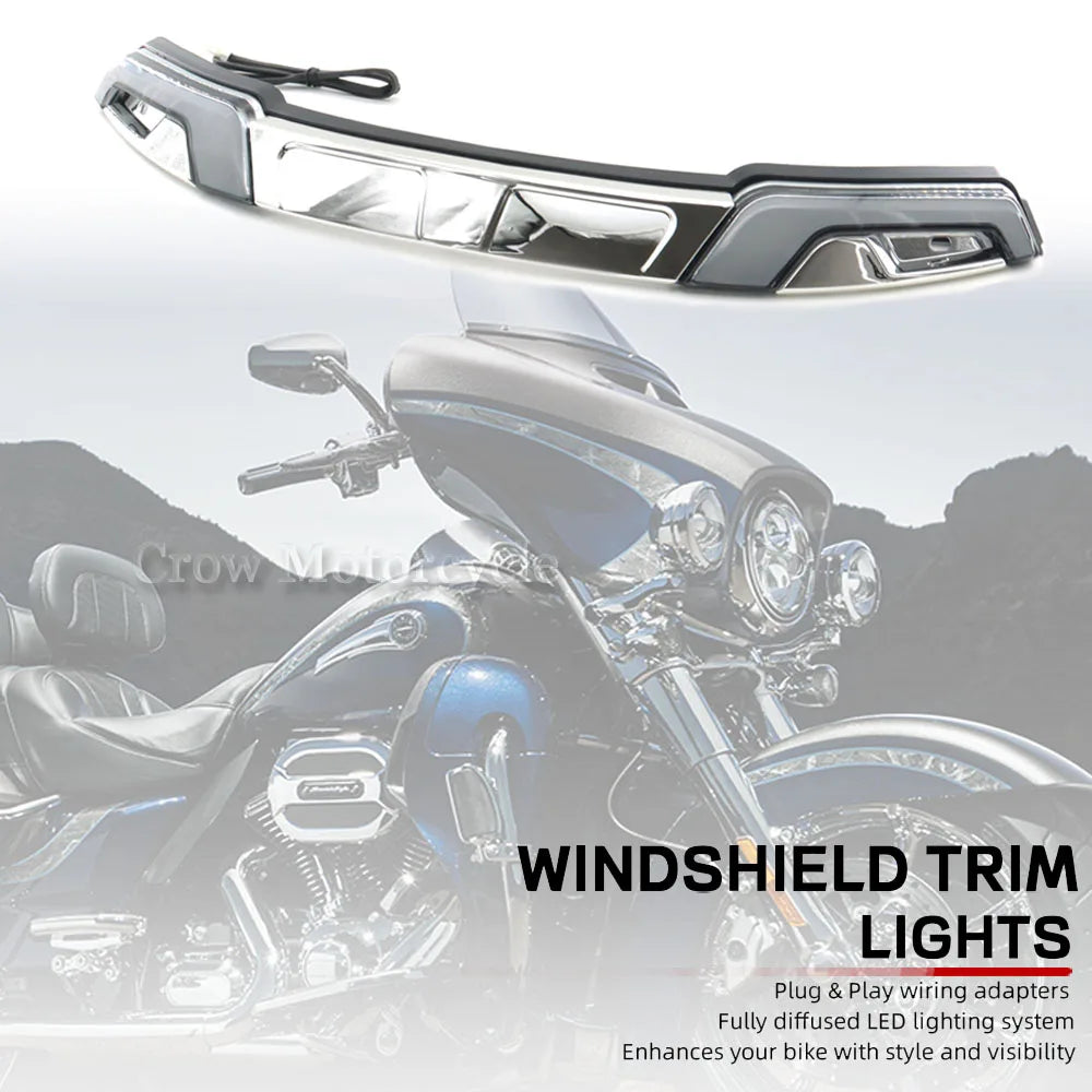 NEW For Harley Touring Street Glide FLHX 2014-2023 Motorcycle LED Chrome Gloss Black White Amber Windshield Trim