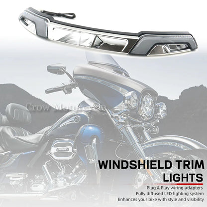 NEW For Harley Touring Street Glide FLHX 2014-2023 Motorcycle LED Chrome Gloss Black White Amber Windshield Trim