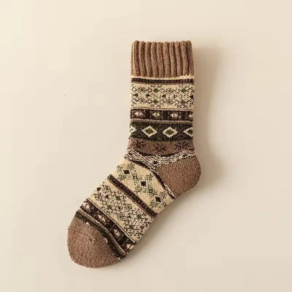 Winter Wool Socks Thickened Socks Retro Ethnic Style Couple Style Warm Mid-Calf Terry Socks