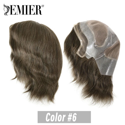 Full Head Wig For Men 6" Natural Straight Fine Mono With Pu Cap Men Wig 1/2" French Lace in Front Indian Human Hair Wig For Men
