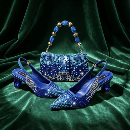 Hot Fuchsia Full Rhinestone Slingback Heels Matching Clutch Bag Set Women Luxury Crystal Pointed Shoes for Wedding Evening Party