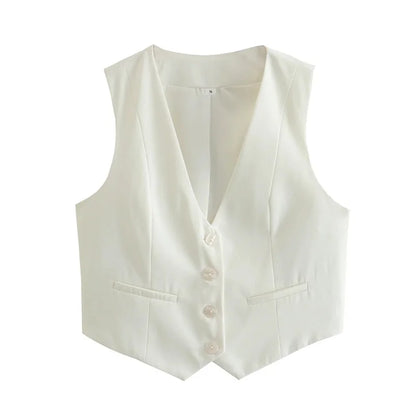 MUJER Women's Vest Black White Cropped Vest Top Women V Neck Sleeveless Vest Woman Fashion Working Summer Suit Vest Short Coats
