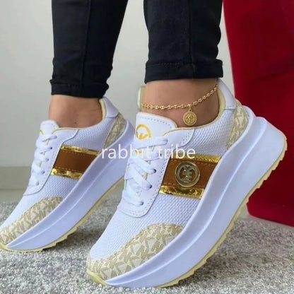 New Women's Casual Shoes Lightweight Color Blocked Womens Vulcanized Shoes Lace Up Flat Bottomed Women's Shoes Thick Soled Shoes