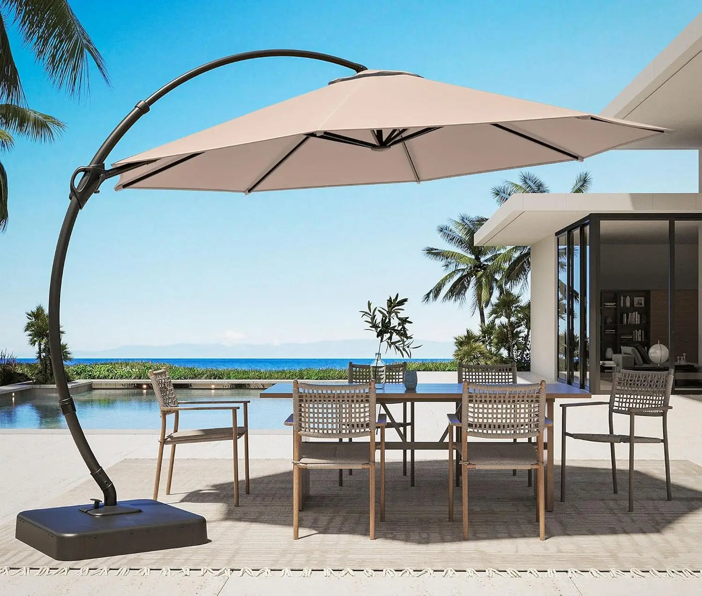Outdoor Patio Umbrella with Base Included, Upgraded 12ft Large Sun Shade Cantilever Umbrella Deluxe Curvy Aluminum, Customized
