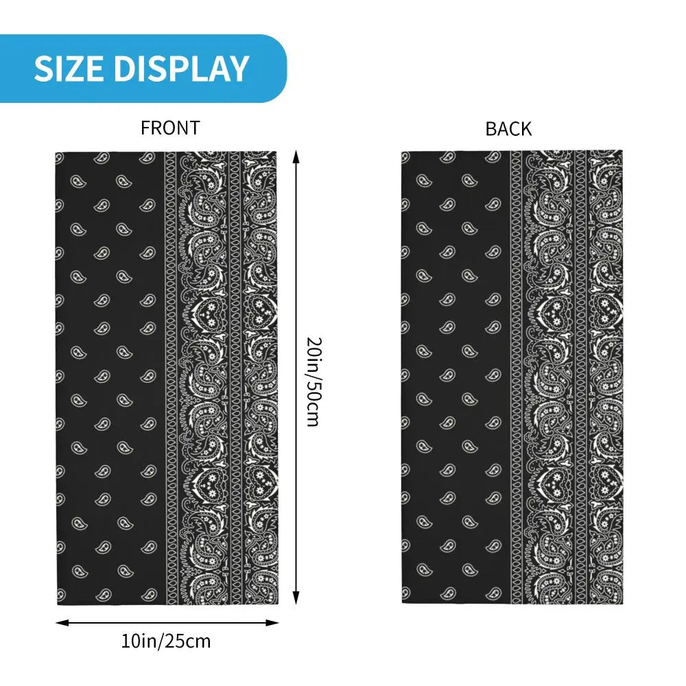 Custom Black Bandana Pattern Bandana Neck Gaiter for Hiking Cycling Women Men Wrap Scarf Paisley Style Headband Warmer