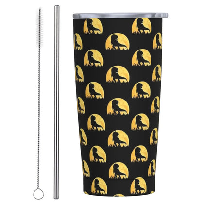 Stainless Steel Tumbler Dinosaur Silhouette Mugs Cup With Straws Animal Beach Cold Drink Water Bottle Insulated Thermal Mug