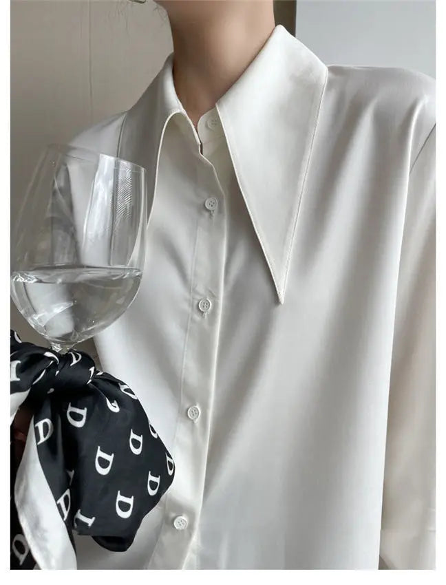 Spring Autumn New Elegant Long Sleeve Loose Shirt Tops Solid Color All-match Fashion Blouse Temperament Korean Women Clothing
