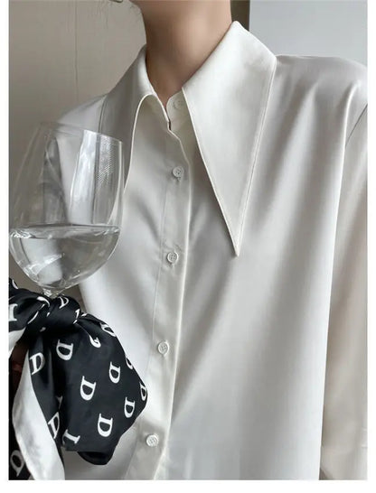 Spring Autumn New Elegant Long Sleeve Loose Shirt Tops Solid Color All-match Fashion Blouse Temperament Korean Women Clothing