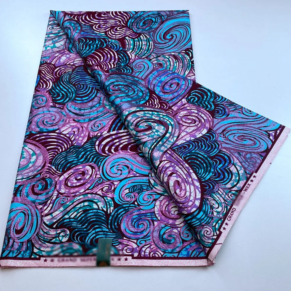 New African Wax Print Fabric Ankara Kitenge Pagne Loincloth Batik Wholesale Golden Glitter Grand 100Cotton Material For Sew 6yar
