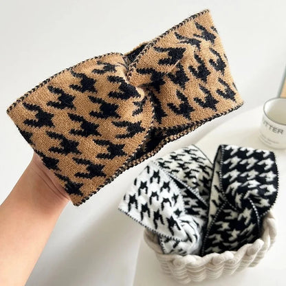 Casual Korea Houndstooth Headwrap Headbands for Women Hiar Accessories New Cotton Elastic Head Band Warm Knitted Hairbands