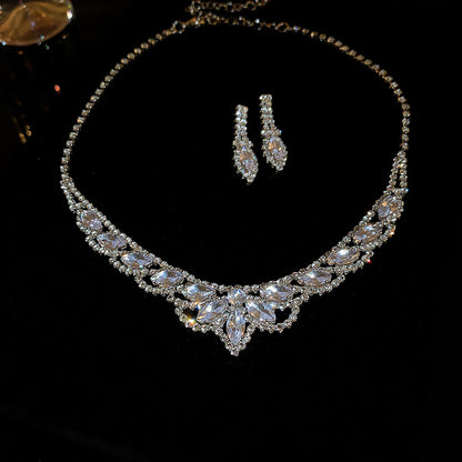 Water Droplets U-shaped Necklace Drop Earrings Two Piece Set Fashion Necklaces Inlaid Rhinestone Jewelry Sets Wedding Gift