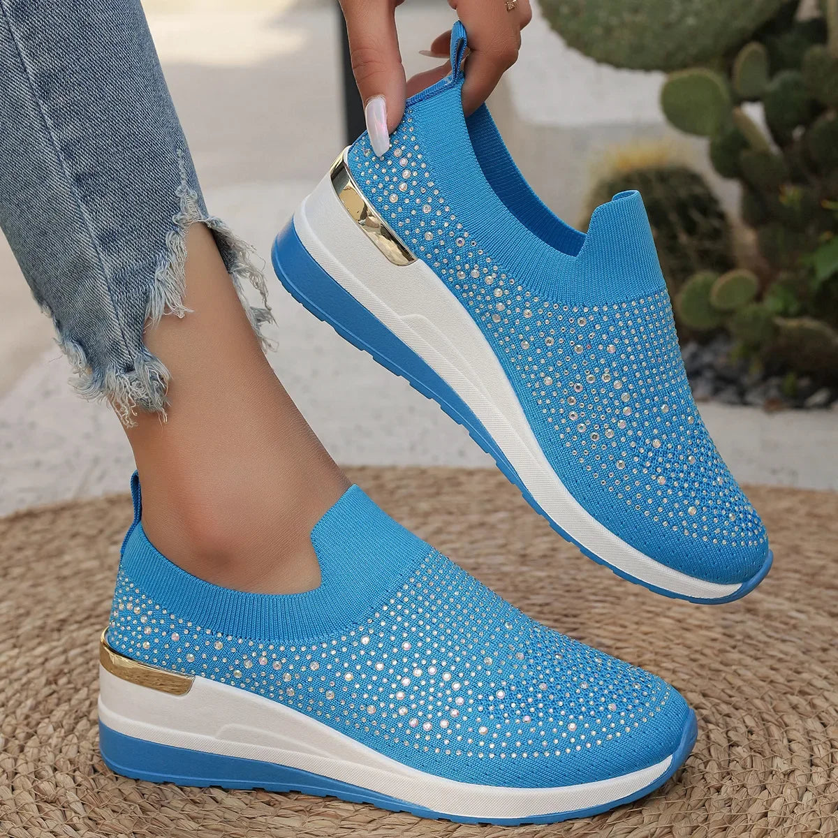 Women Wedges Platform Sneakers Autumn Fashion Round Toe Casual Sports Slip-on Shoes Woman Non Slip Vulcanized Shoes Plus Size 44