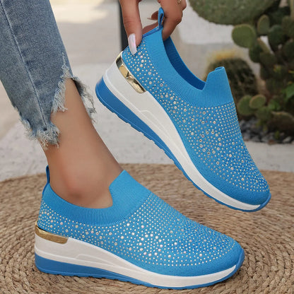 Women Wedges Platform Sneakers Autumn Fashion Round Toe Casual Sports Slip-on Shoes Woman Non Slip Vulcanized Shoes Plus Size 44