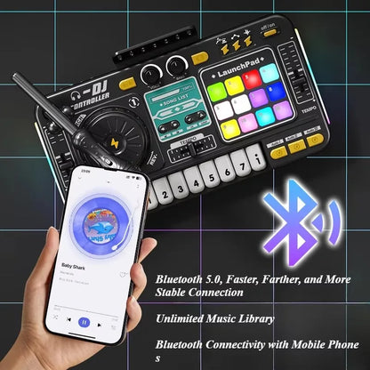 Kid DJ Mixer with Microphone Electronic Piano Keyboard Bluetooth DJ Turntable Controller Musical Instrument Kid Christmas Gift