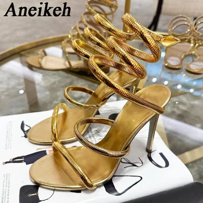 Aneikeh Sexy Crystal Ankle Strap Heels Sandals Women Summer Street Style Open Toe Thin High Heels Party Banquet Prom Luxury Shoe