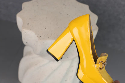 Extra Big Size 49 50 Bright Yellow Metal Crystal Chain Woman's Pumps Spring Fall Shoes Slip-on Loafers Platform Block High Heels