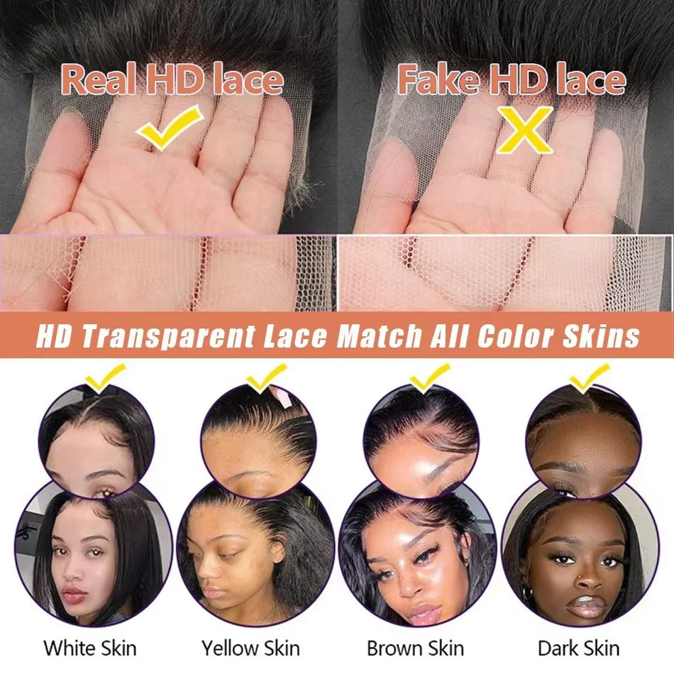 40 50 Inch 13x6 Bone Straight HD Transparent Lace Frontal Wig 250 Density Lace Front Human Hair Wigs 360 Full Lace Wig For Women
