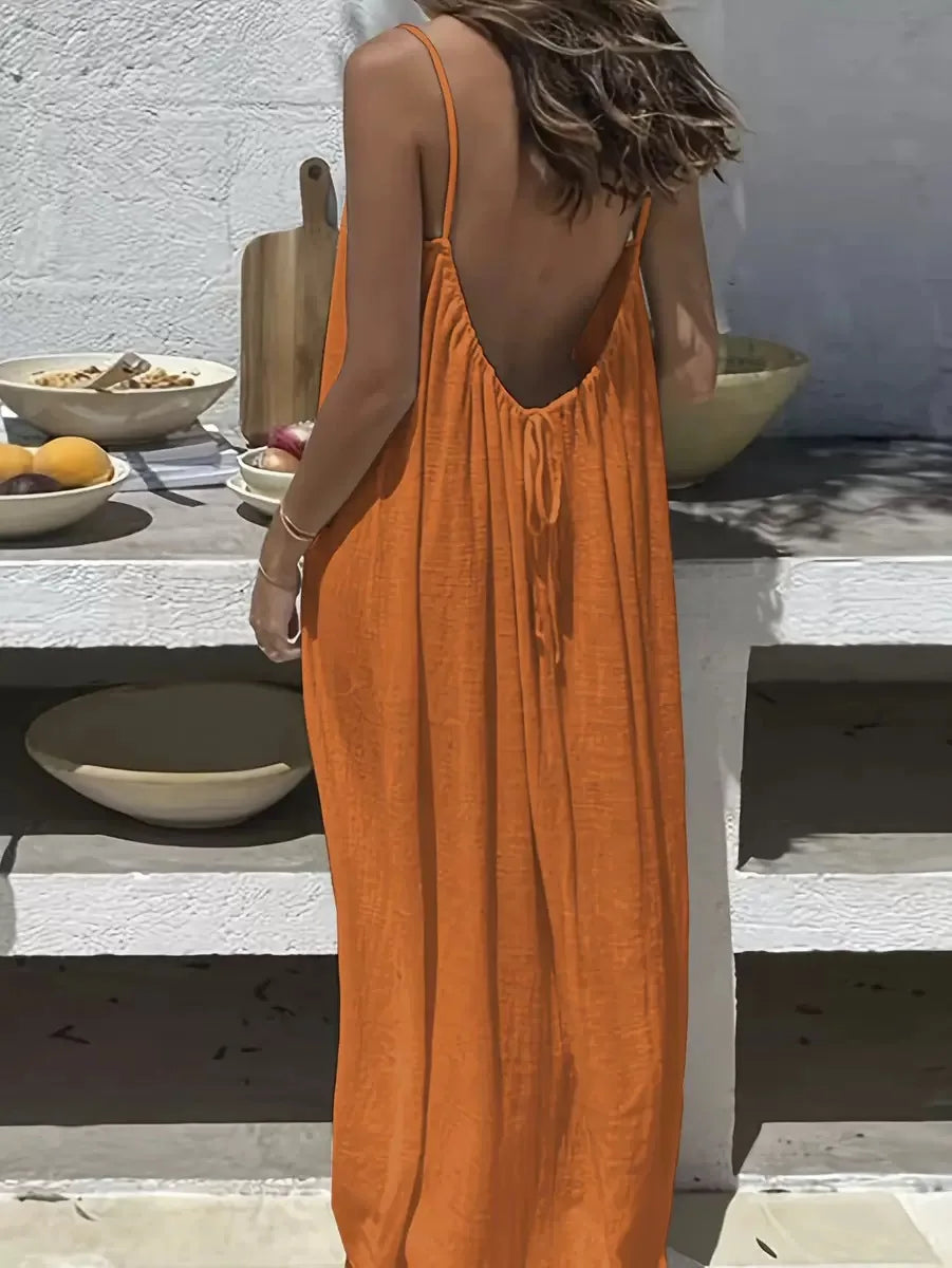 2026 Loose-Fit Spaghetti Strap Clean Fit Women's Casual Homewear Summer Solid-Color Vacation Cool Homewear Slow Fashion Dresses