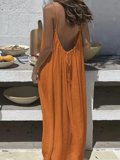 2026 Loose-Fit Spaghetti Strap Clean Fit Women's Casual Homewear Summer Solid-Color Vacation Cool Homewear Slow Fashion Dresses