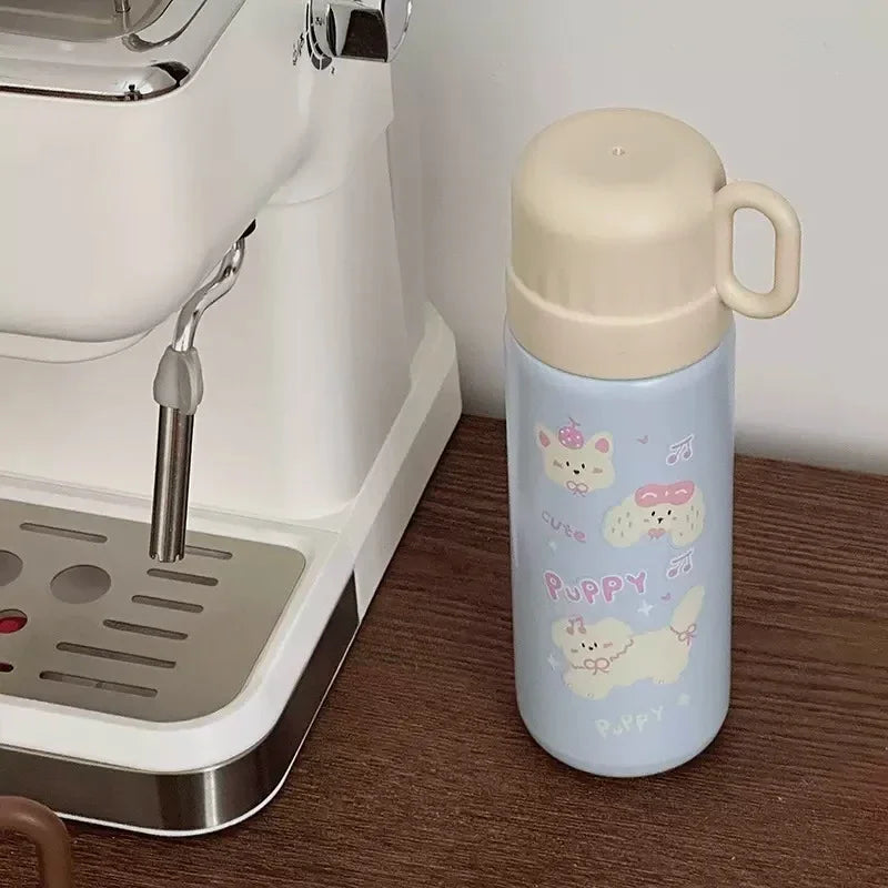 500ml Cartoon Stainless Steel Portable Thermos Cup,Cute Student Water Cup,Outdoor One Cover Dual-use Cup Vacuum Insulated Bottle