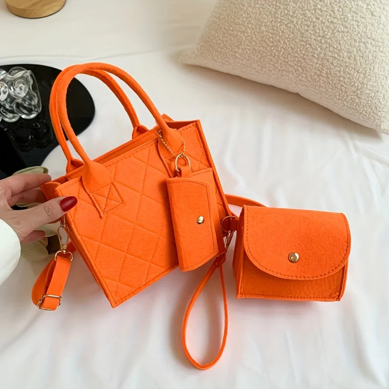3pcs/set Embossed Women's Handbag Stylish Crossbody Bag, Clutch and Wallet, Solid Color Fabric Shoulder Bag for Women Daily Use