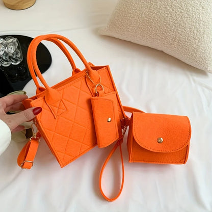 3pcs/set Embossed Women's Handbag Stylish Crossbody Bag, Clutch and Wallet, Solid Color Fabric Shoulder Bag for Women Daily Use